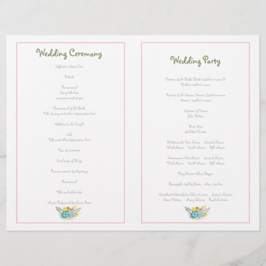 Blaue Blumen Modernes Hochzeitsprogramm (Rückseite)