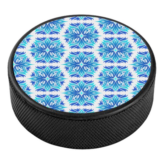 Blaue Blumen, Muster der Blume, Blumenmuster Eishockey Puck (3/4)