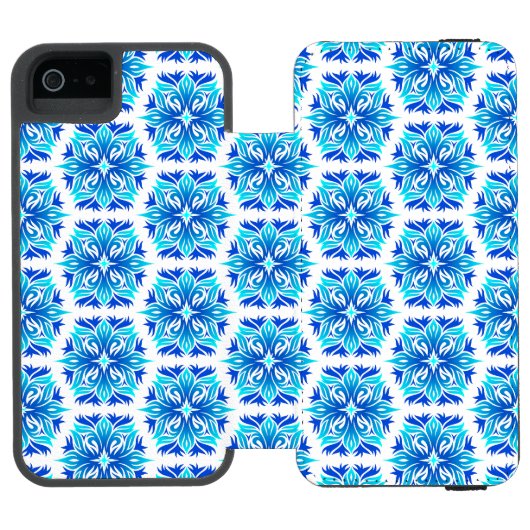 Blaue Blumen, Muster der Blume, Blumenmuster Incipio iPhone Geldbeutel-Hülle (Folio Geöffnet)