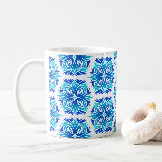 Blaue Blumen, Muster der Blume, Blumenmuster Kaffeetasse (Mit Donut)