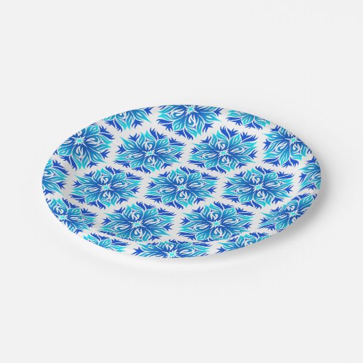 Blaue Blumen, Muster der Blume, Blumenmuster Pappteller (Schrägansicht)