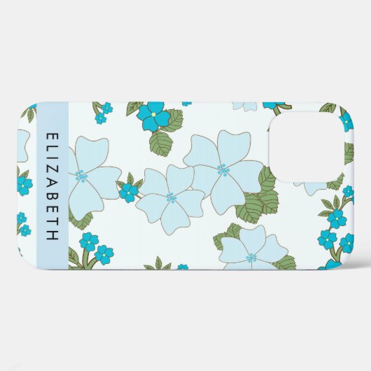 Blaue Blumen, Muster von Blume, Ihr Name Case-Mate iPhone Hülle (Rückseite (Horizontal))
