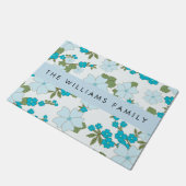 Blaue Blumen, Muster von Blume, Ihr Name Fußmatte (Schrägansicht)