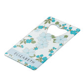 Blaue Blumen, Muster von Blume, Ihr Name Geldbeutel Flaschenöffner (Rückseite Schrägansicht)