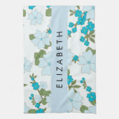 Blaue Blumen, Muster von Blume, Ihr Name Geschirrtuch (Vertikal)