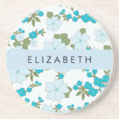Blaue Blumen, Muster von Blume, Ihr Name Getränkeuntersetzer (Vorne)