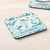 Blaue Blumen, Muster von Blume, Ihr Name Getränkeuntersetzer (Linke Seite)