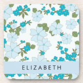 Blaue Blumen, Muster von Blume, Ihr Name Getränkeuntersetzer (Vorderseite)