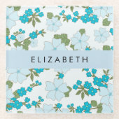 Blaue Blumen, Muster von Blume, Ihr Name Glasuntersetzer (Vorderseite)