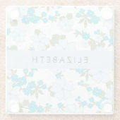 Blaue Blumen, Muster von Blume, Ihr Name Glasuntersetzer (Rückseite)