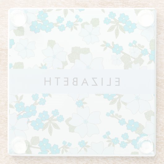 Blaue Blumen, Muster von Blume, Ihr Name Glasuntersetzer (Rückseite)