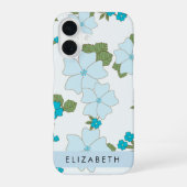 Blaue Blumen, Muster von Blume, Ihr Name iPhone 16 Hülle (Rückseite)