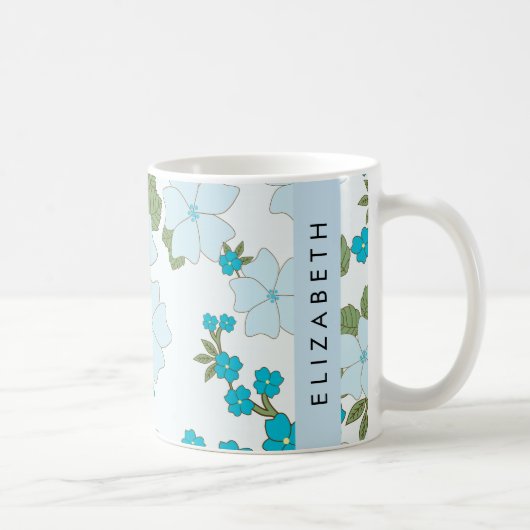 Blaue Blumen, Muster von Blume, Ihr Name Kaffeetasse (Rechts)