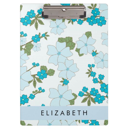 Blaue Blumen, Muster von Blume, Ihr Name Klemmbrett (Vorderseite)
