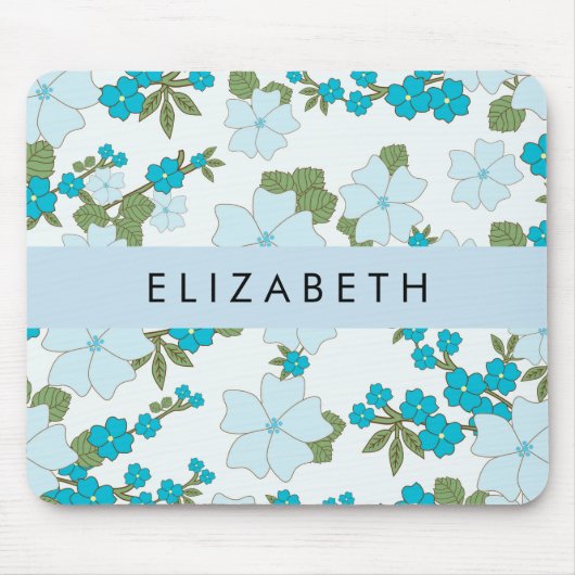 Blaue Blumen, Muster von Blume, Ihr Name Mousepad (Vorne)