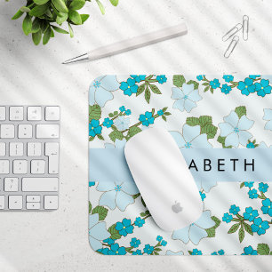 Blaue Blumen, Muster von Blume, Ihr Name Mousepad