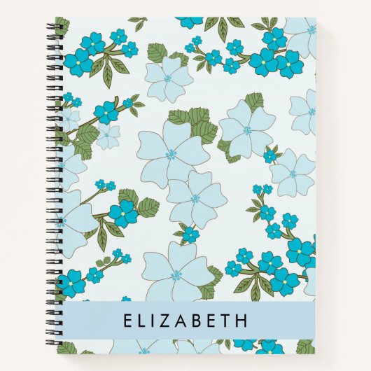 Blaue Blumen, Muster von Blume, Ihr Name Notizblock (Vorderseite)
