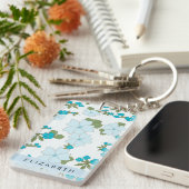 Blaue Blumen, Muster von Blume, Ihr Name Schlüsselanhänger (Vorderseite rechts)