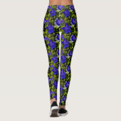 Blaue Blumen Naturkunst Muster Leggings (Rückseite)