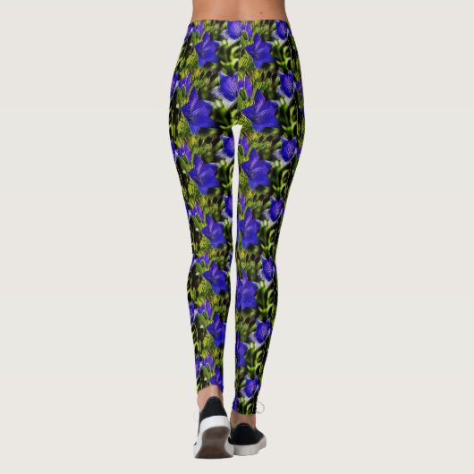 Blaue Blumen Naturkunst Muster Leggings (Rückseite)