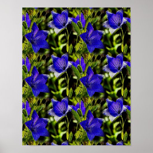 Blaue Blumen Naturkunst Muster Poster (Vorne)