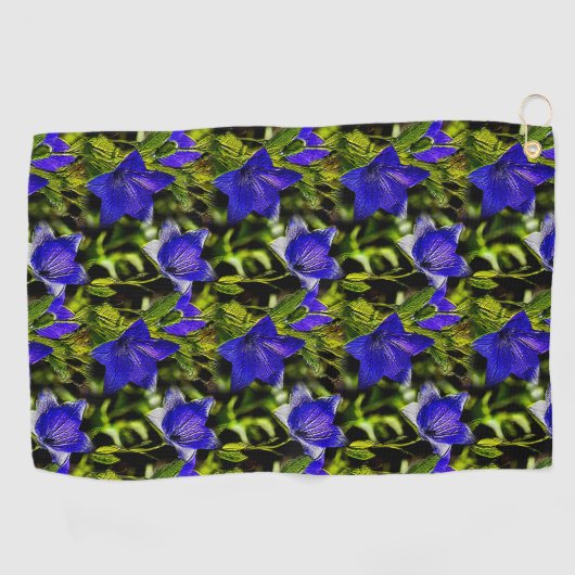 Blaue Blumen Naturmuster Golfhandtuch (Horizontal)