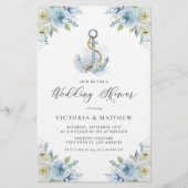 Blaue Blumen Nautischer Polterabend Einladung (Vorderseite)