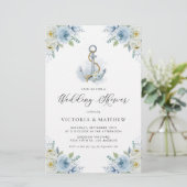 Blaue Blumen Nautischer Polterabend Einladung (Stehend Vorderseite)