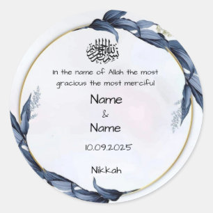 Blaue Blumen Nikkah-Geschenkaufkleber Runder Aufkleber
