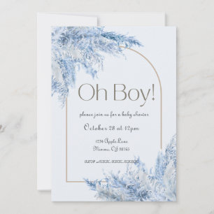Blaue Blumen Pampas Baby Shower Einladung