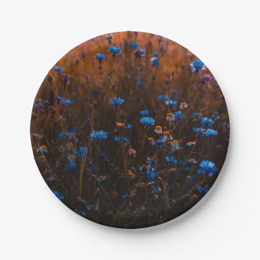 Blaue Blumen Pappteller (Vorderseite)