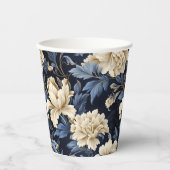 Blaue Blumen Peony Moderne Elegante Pappbecher (Vorderseite)