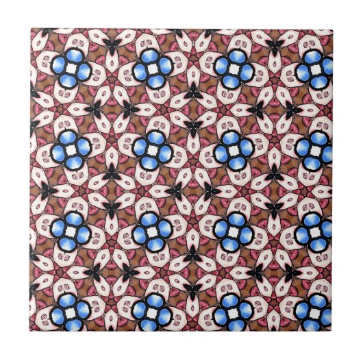 Blaue Blumen Pink und Braun Fliese (Vorderseite)