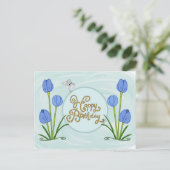 Blaue Blumen Postkarte (Stehend Vorderseite)