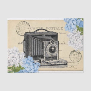 Blaue Blumen-Postkarten-Tissue-Papier mit Vintage- Seidenpapier