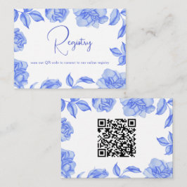 Blaue Blumen - QR-Code-Hochzeitsdusche-Registry Begleitkarte