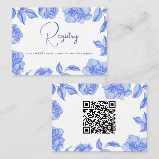 Blaue Blumen - QR-Code-Hochzeitsdusche-Registry  Begleitkarte (Vorne/Hinten)