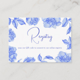 Blaue Blumen - QR-Code-Hochzeitsdusche-Registry  Begleitkarte