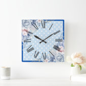 Blaue Blumen Quadratische Wanduhr (Zuhause)