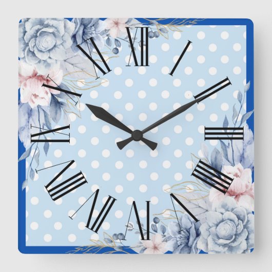 Blaue Blumen Quadratische Wanduhr (Vorderseite)