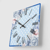 Blaue Blumen Quadratische Wanduhr (Winkel)
