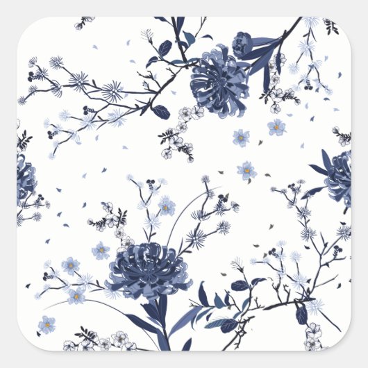 Blaue Blumen Quadratischer Aufkleber (Vorderseite)