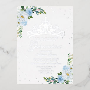 Blaue Blumen-Quinceanera Folieneinladung