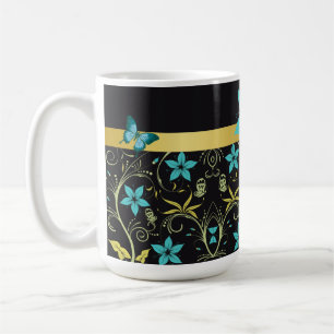 Blaue Blumen, Reben und Schmetterlinge Kaffeetasse