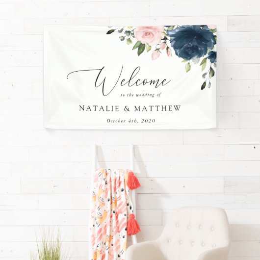 Blaue Blumen, rosa Blume, Begrüßung Banner (Insitu)