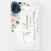 Blaue Blumen, rosa Blume, Begrüßung Banner (Vertikal)