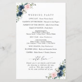 Blaue Blumen, rosa Blume, Hochzeitsprogramm (Rückseite)