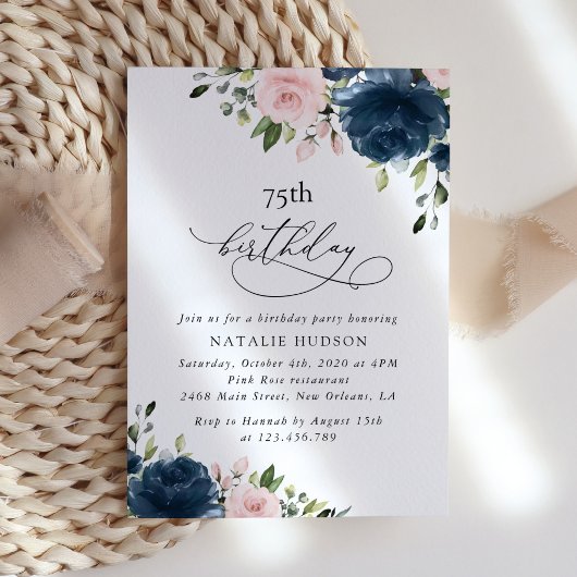 Blaue Blumen, rosa Blumen, Boho, Geburtstag Einladung