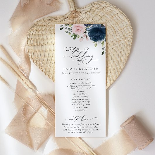 Blaue Blumen, rosa Blumen, Hochzeitsprogramm Programm