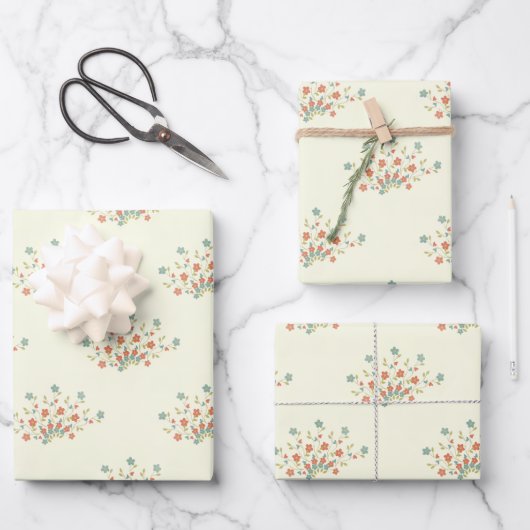 Blaue Blumen, rote Blume, Muster von Blume Geschenkpapier Set (Vorderseite)